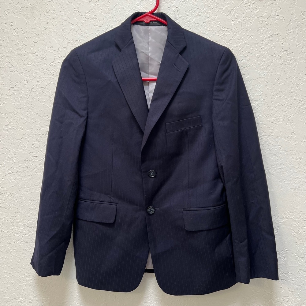 Michael Kors Boys Navy Blue Pinstripe Blazer Jacket Size 12R Single Breasted